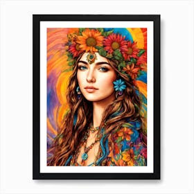 Boho Girl - Gypsy Free Spirited Art Print By Free Spirits and Hippies Official Wall Decor Artwork Hippy Bohemian Meditation Room Typography Groovy Trippy Psychedelic Boho Yoga Chick Gift For Her and Him Musician Music Makers Art Print