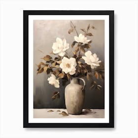 Camellia, Autumn Fall Flowers Sitting In A White Vase, Farmhouse Style 4 Art Print