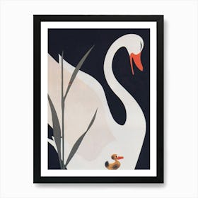 Swan And Duckling Vintage Print Art Print