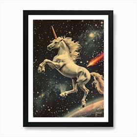 Unicorn In Space Retro Collage Art Print