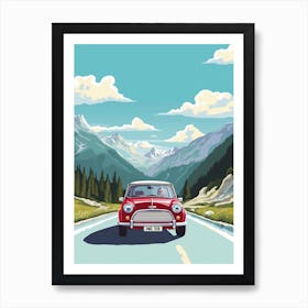 A Mini Cooper In The Route Des Grandes Alpes Illustration 1 Art Print