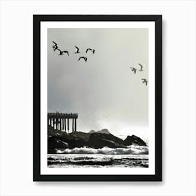 Birds Flying Over Pier Art Print