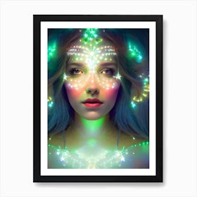 Glowing Green Stars   Goddess Of Light Digital Fantasy Artwork Art Print