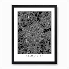 Mexico City Black And White Map Art Print