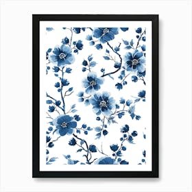 Blue And White Floral Pattern 3 Art Print