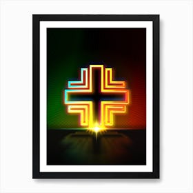 Neon Geometric Glyph in Watermelon Green and Red on Black n.0043 Art Print