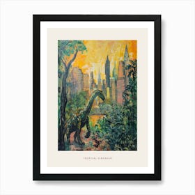 Dinosaur Sunrise Cityscape Tropical Painting Poster Art Print