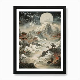 Tsunami Waves Japanese Illustration 2 Art Print