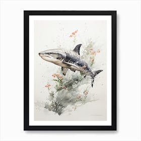 A Shark, Japanese Brush Painting, Ukiyo E, Minimal 2 Art Print