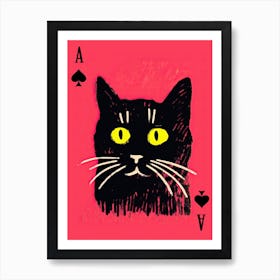 Playing Cards Cat 3 Pink And Black Art Print