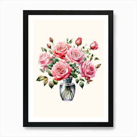 Pink Roses In Vase 1 Art Print