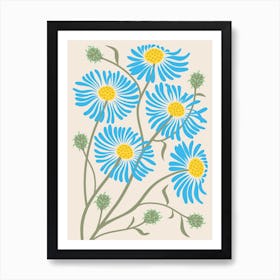 Blue Aster Floral Flowers Art Print