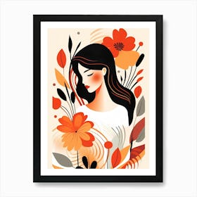 Illustration Of A Woman With Flowers Art Print