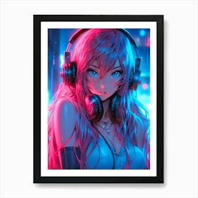 Anime Girl With Headphones 4 Art Print