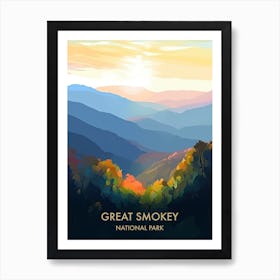 Great Smokey National Park Travel Poster Illustration Style 4 Art Print