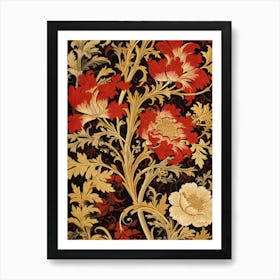 Red And Gold Floral Wallpaper Art Print