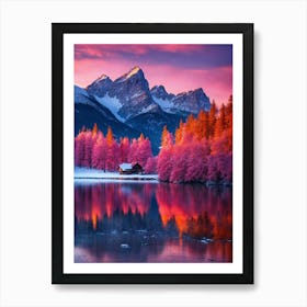 Pink Trees In The Mountains Art Print