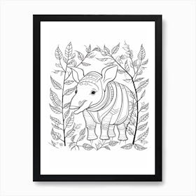 Line Art Jungle Animal Indian Rhinoceros 3 Art Print