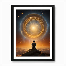 Man Sitting On Top Of A Mountain Art Print