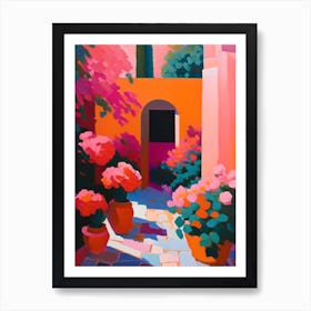 Courtyard With Peonies Orange And Pink Colourful Painting Art Print