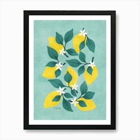 Lemon Blossom on Duck Egg Blue Art Print