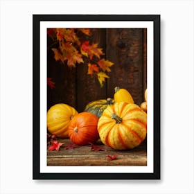 Autumn Gourds And Pumpkins Arranged For Thanksgiving Vibrant Hues Of Orange Yellow And Red Some (4) Art Print