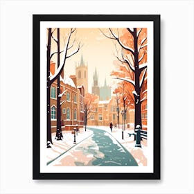 Vintage Winter Travel Illustration Cambridge United Kingdom 2 Art Print