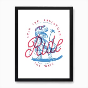 Surfing T Rex Art Print