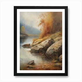 Forest Lake, Autumn Lake, Vintage Oil Painting, Farmhouse Wall Decorations, Antique Landscape, Vintage Landscape Oil Painting.1 1 Art Print