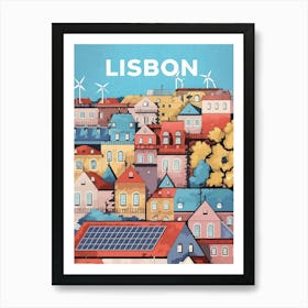 Folk Art Painting Of Portuguese touristic city Lisbon Art Print