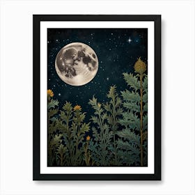 Moon In The Night Sky Style William Morris 1 Art Print Art Print