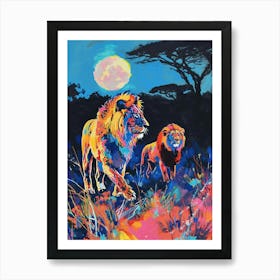 Masai Lion Night Hunt Fauvist Painting 1 Art Print