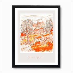 Val D'Orcia Italy Orange Drawing Poster Art Print