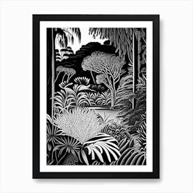 Royal Botanic Gardens, Sydney, 1, Australia Linocut Black And White Vintage Art Print