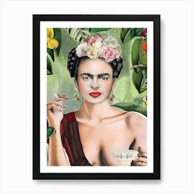 Frida Kahlo Smoking Art Print