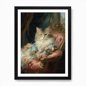 Cat On Pink Throne Rococo Style 1 Art Print