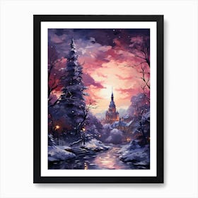 Winter Night In The Village Art Print