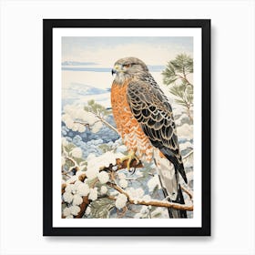 Winter Bird Painting Hawk 2 Art Print