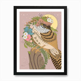 Beautiful Sparrow With Flowers Art Print