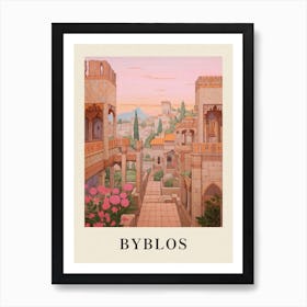 Byblos Lebanon 1 Vintage Pink Travel Illustration Poster Art Print