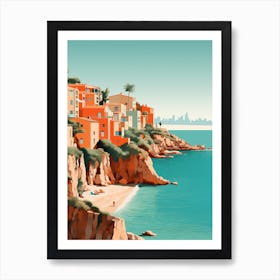 Abstract Illustration Of Spiaggia Del Principe Sardinia Italy Orange Hues 3 Art Print