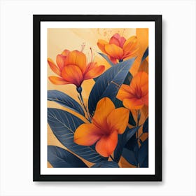 Orange Flowers On A Yellow Background Art Print