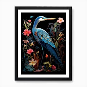 Folk Bird Illustration Great Blue Heron 3 Art Print