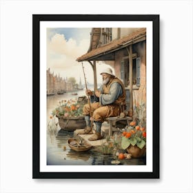 Old Man Fishing Art Print