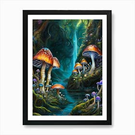 Neon Mushrooms In A Magical Forest (28) Art Print