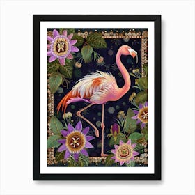 Greater Flamingo And Passionflowers Boho Print 4 Art Print