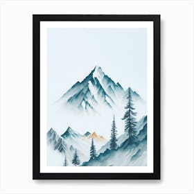 Mountain And Forest In Minimalist Watercolor Vertical Composition 103 Art Print