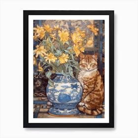 Delphinium With A Cat 2 Art Nouveau Style Art Print
