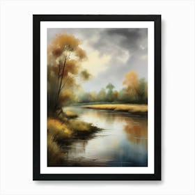 Autumn forest river.Printable Wall Art, Vintage Landscape, Farmhouse Wall Decorations, Vintage Landscape Oil Painting.8 Art Print