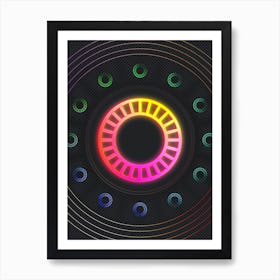 Neon Geometric Glyph in Pink and Yellow Circle Array on Black n.0357 Art Print